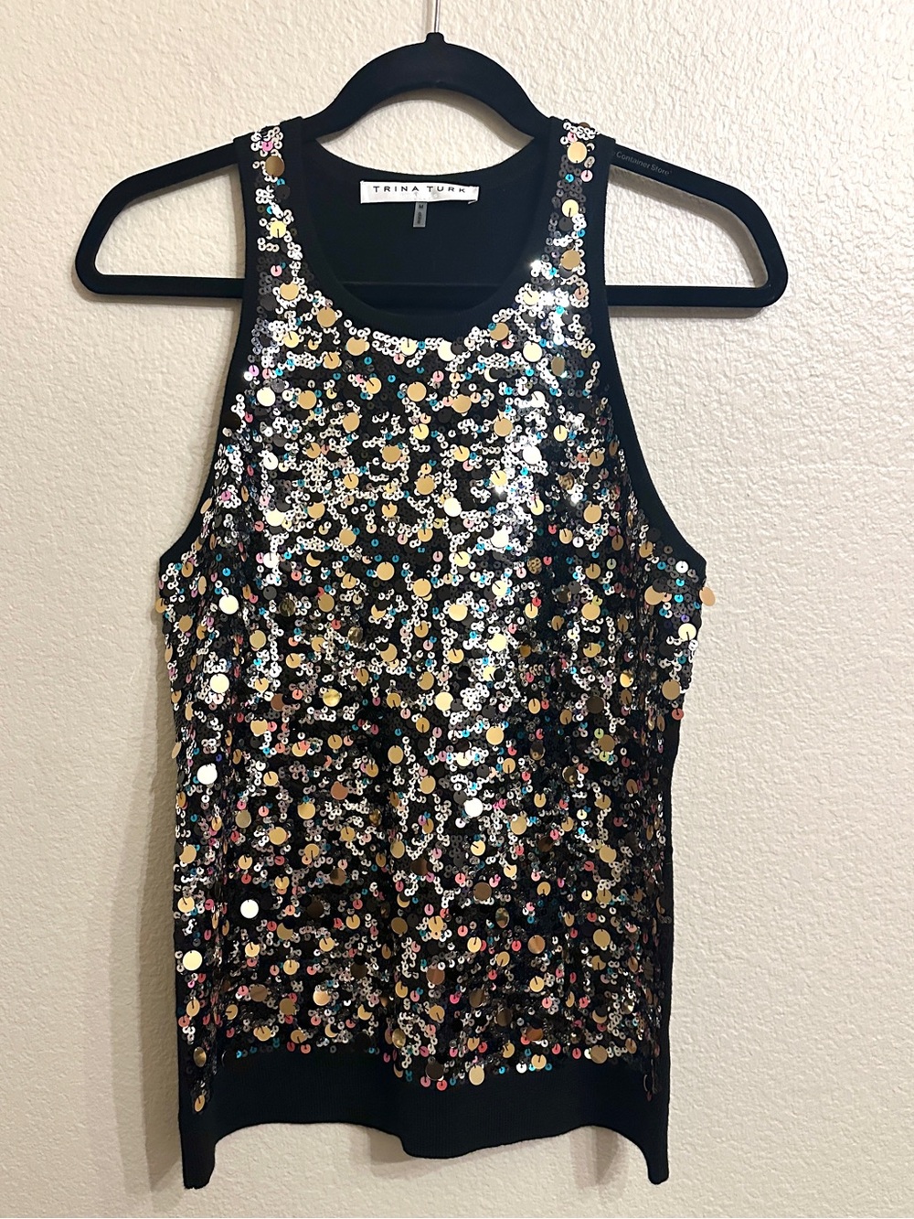 Trina Turk Sequin Merino Wool Tank Top Black Multi M - Picture 1 of 5